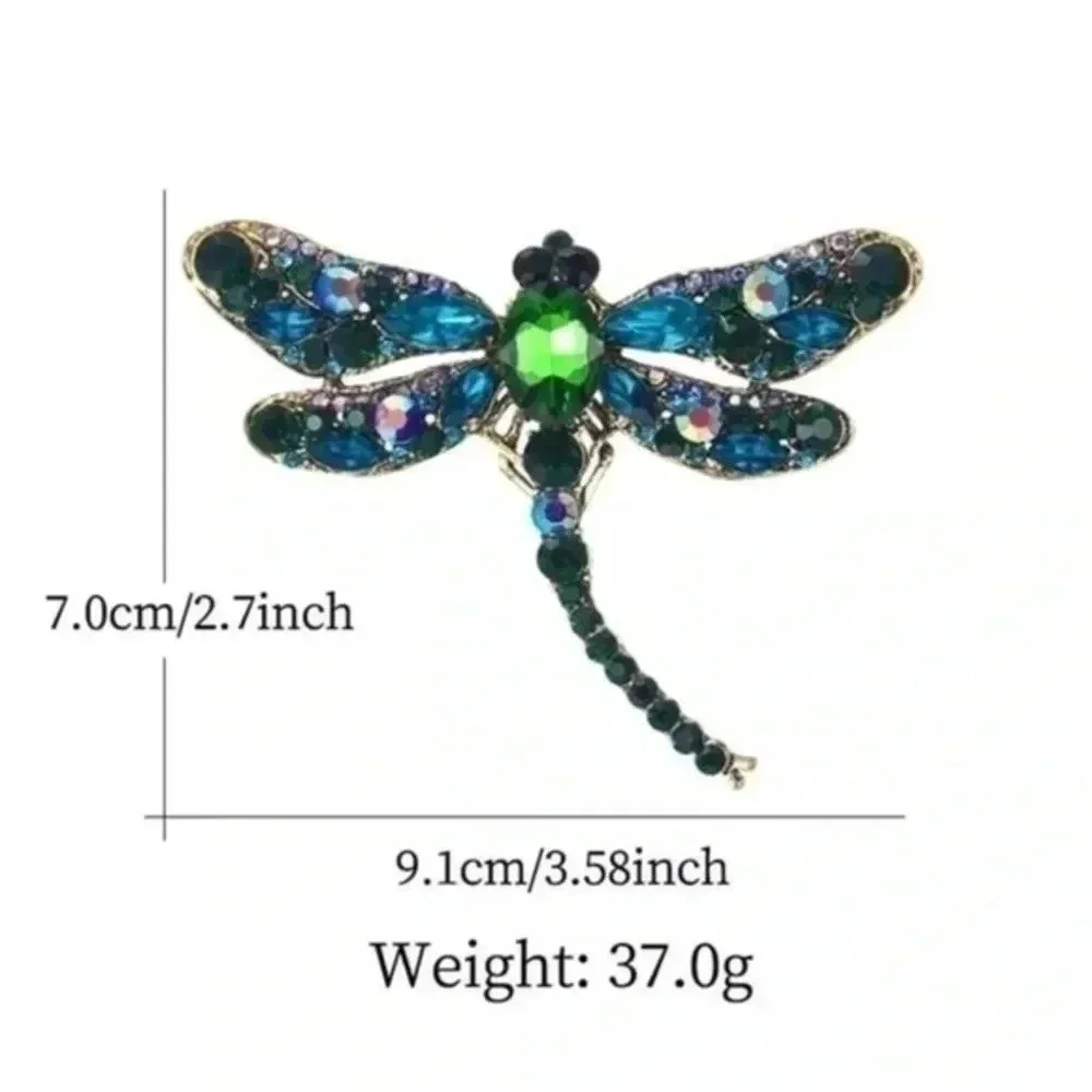 Dragonfly silver crystal rhinestone brooch